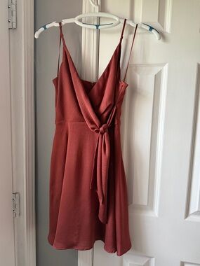 Express Rust Red Wrap-Style Mini Dress